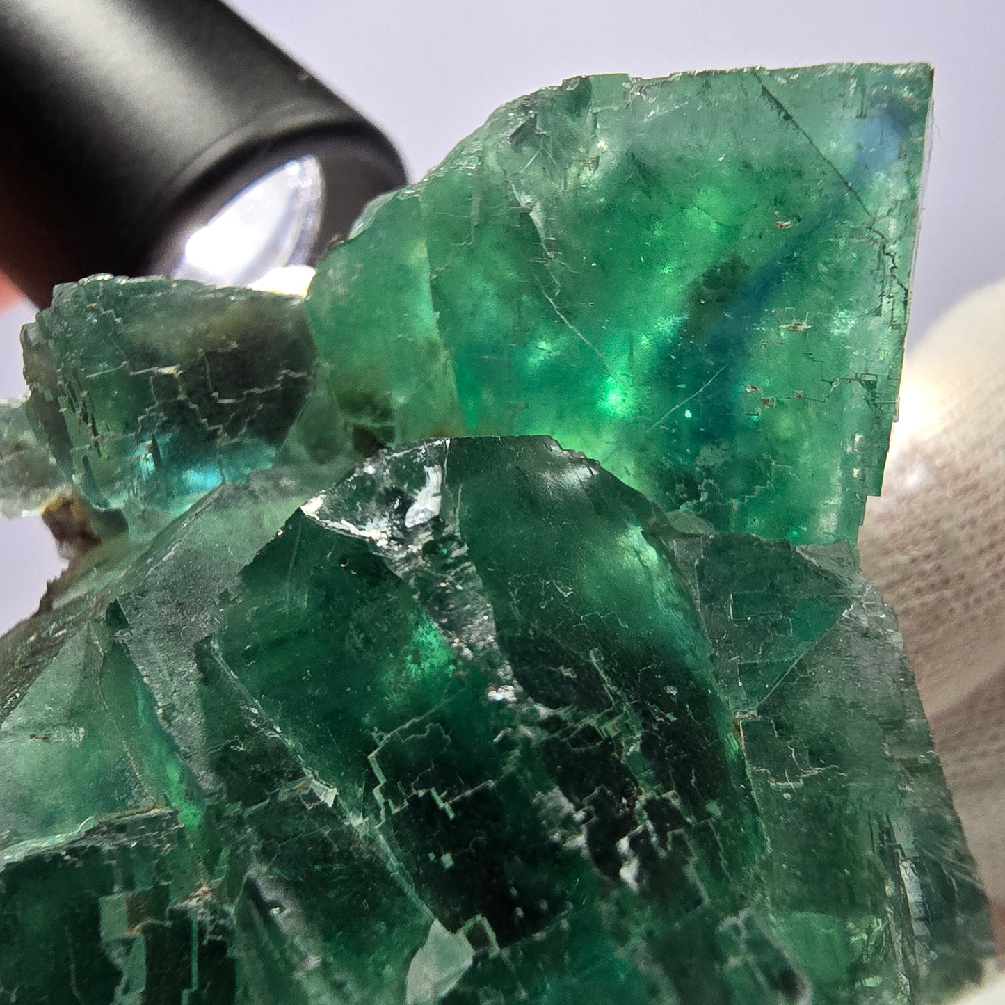 Rare spécimen de cube de fluorite fantôme, parqueté vert Okorusu, Namibie, 74 x 50 x 30 mm 