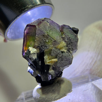 Fluorite fantôme colorée, Spécimen de tourmaline scholle muscovite, Erongo, Namibie, 19 x 17 x 14 mm 