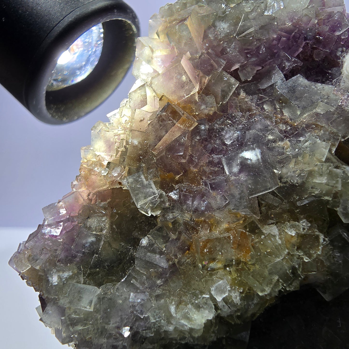 Grand spécimen de cube de fluorite fantôme, double face, vert violet Okorusu Namibie 84*80*27mm 