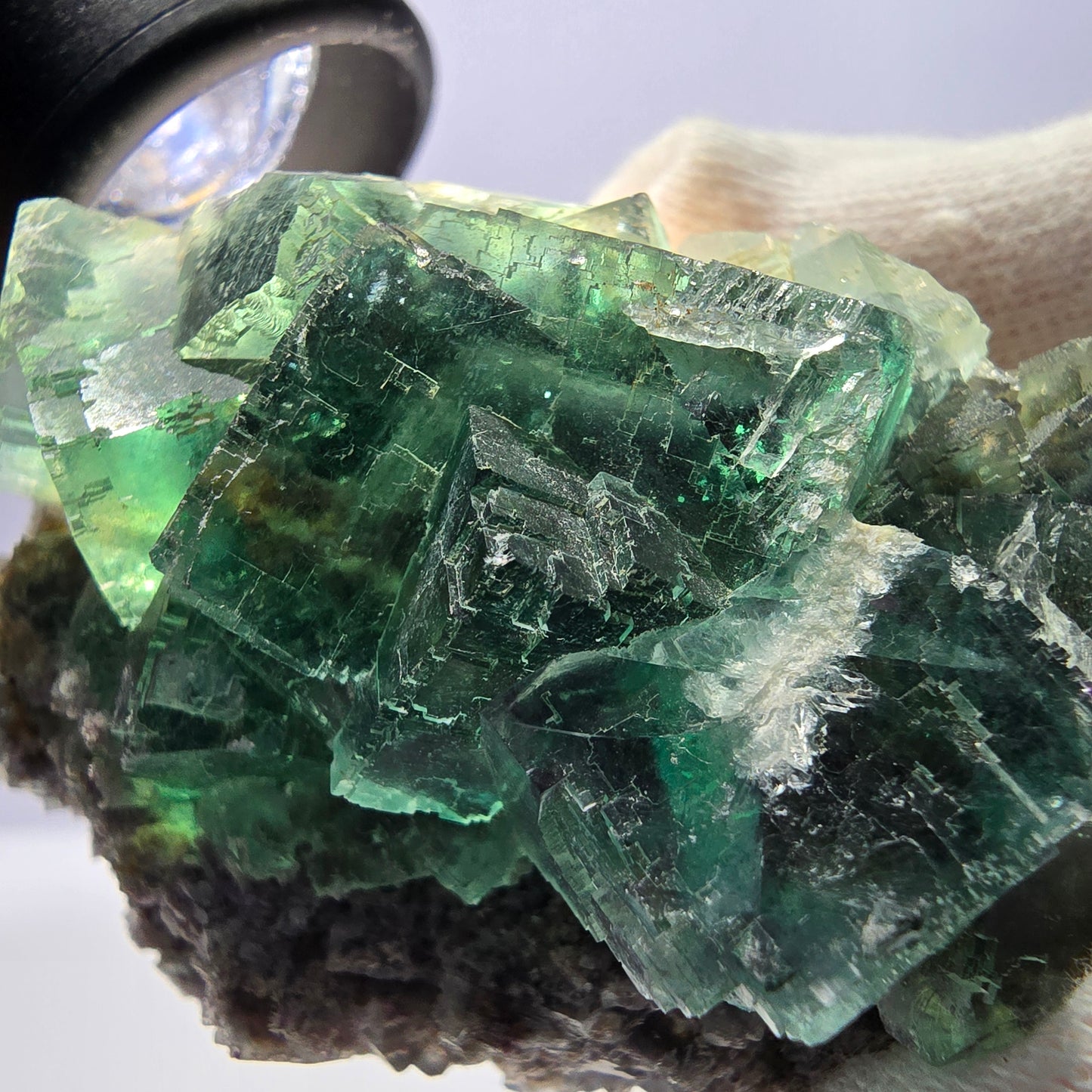 Seltene Phantom Fluorit Würfel Stufe parkettiert grün Okorusu Namibia 74*42*33mm