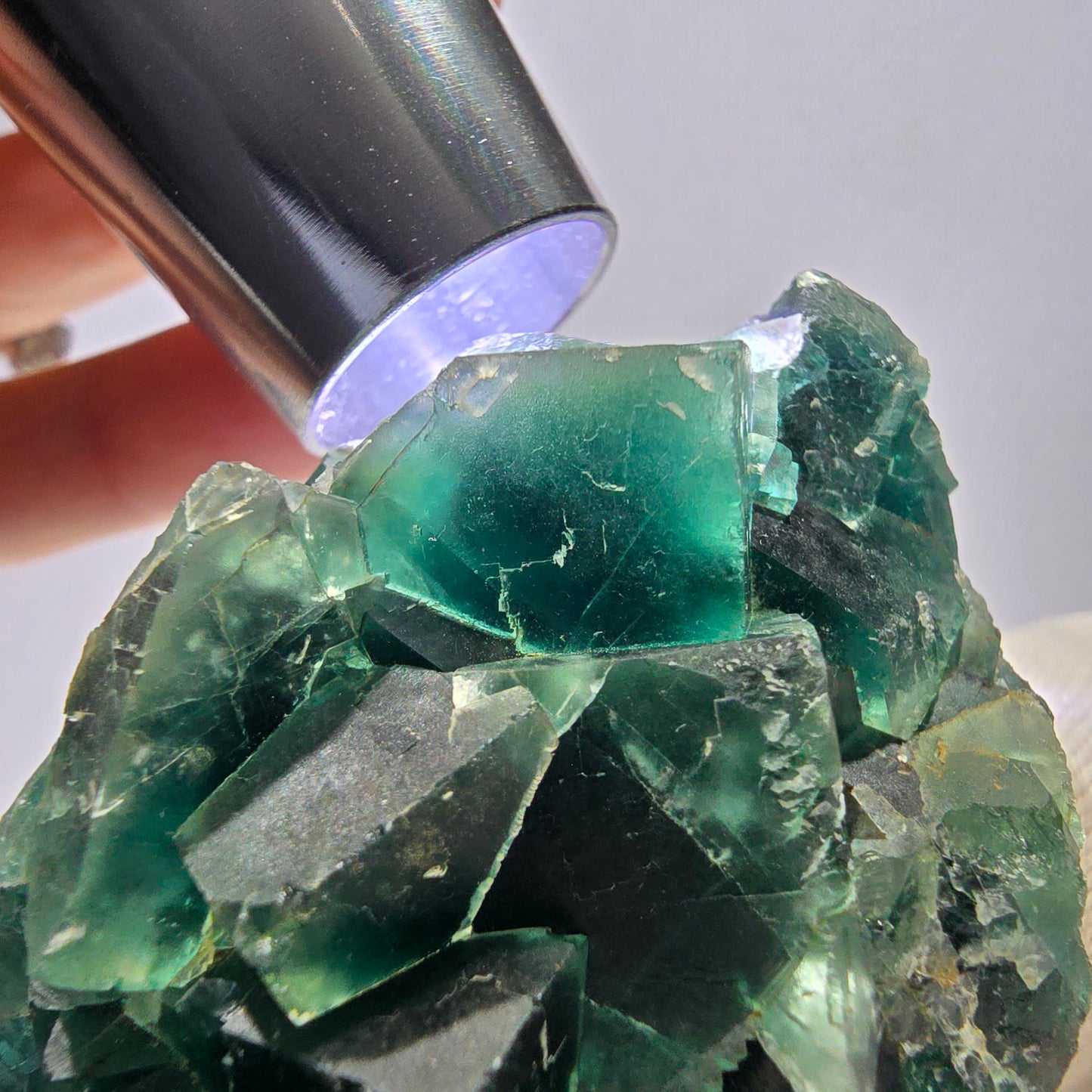 Seltene Phantom Fluorit Würfel Stufe parkettiert grün Okorusu Namibia 82*41*23mm