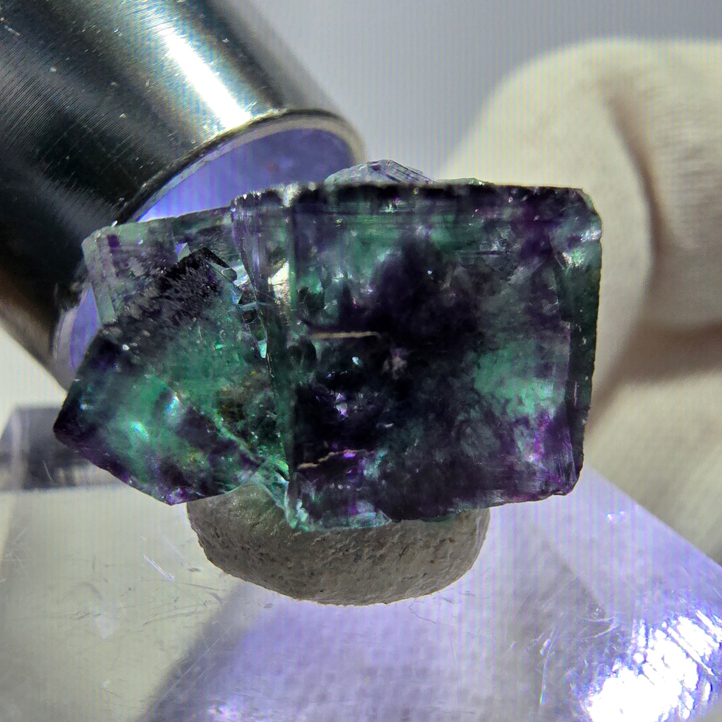 Spécimen de cube de fluorite fantôme zonal, vert violet Okorusu, Namibie 19*15*13mm 
