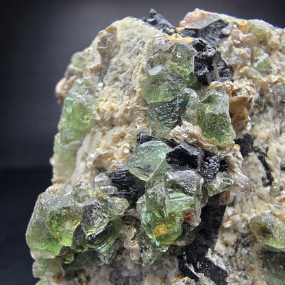 Grande fluorite fantôme, tourmaline Schörl, stade muscovite Erongo Namibie 82*51*58mm