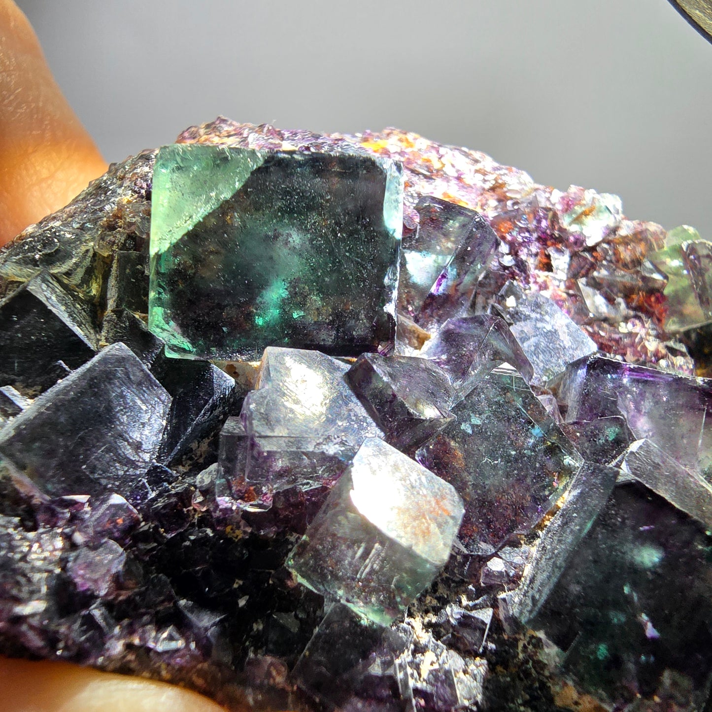 Phantom Fluorite Cube Specimen, double-sided green purple Okorusu Namibia 76*55*41mm 