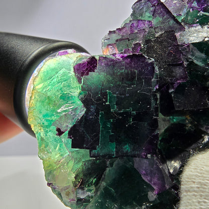 Grand spécimen de cube de fluorite fantôme vert violet zonal 11:11 Angel Pocket, Namibie 80*73*30mm 