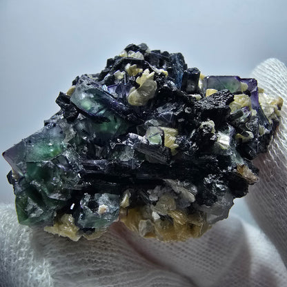 Bunte Phantom Fluorit Würfel Schörl Turmalin Muskovit Erongo, Namibia 49*34*23mm