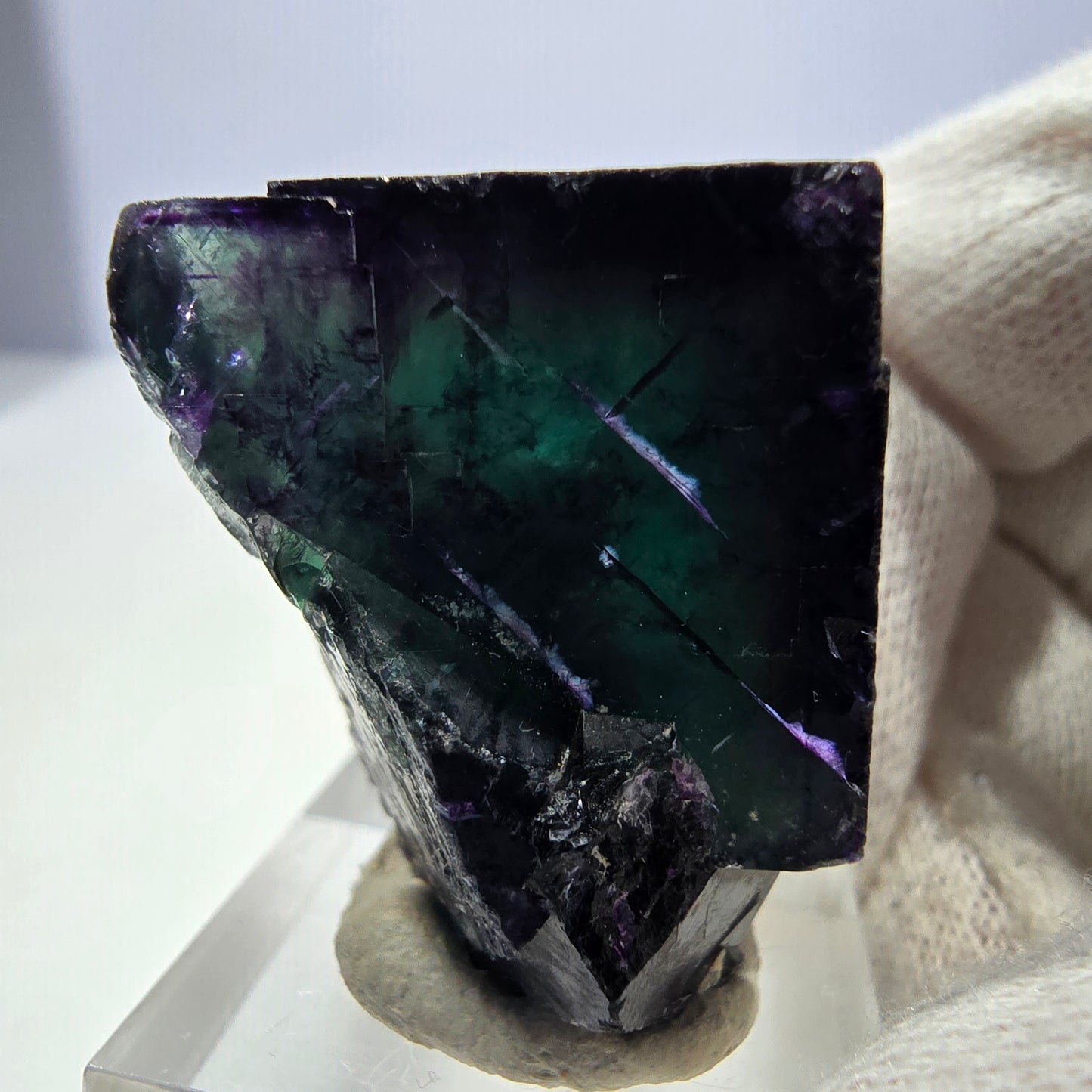 Klare Phantom Fluorit Würfel Stufe zonal grün lila Okorusu, Namibia 37*32*29mm