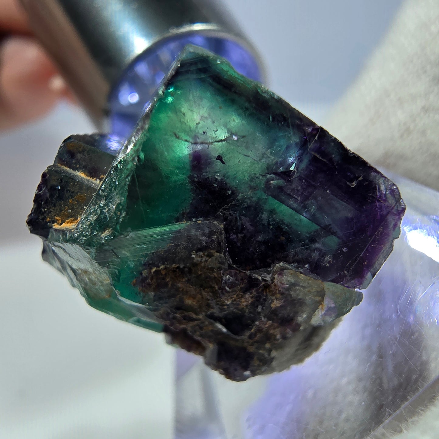 Rare spécimen de cube de fluorite fantôme, vert-violet zonal, Okorusu, Namibie, 26 x 21 x 18 mm 