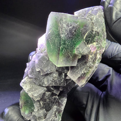 Rare niveau de cube de fluorite fantôme violet vert 86*46*31mm d'Okorusu, Namibie