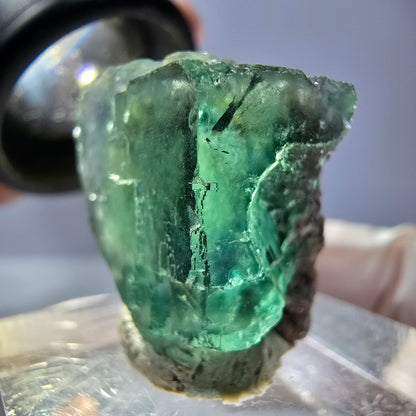 Cube de fluorite fantôme transparente parquetée, vert Okorusu, Namibie 20 x 19 x 15 mm 