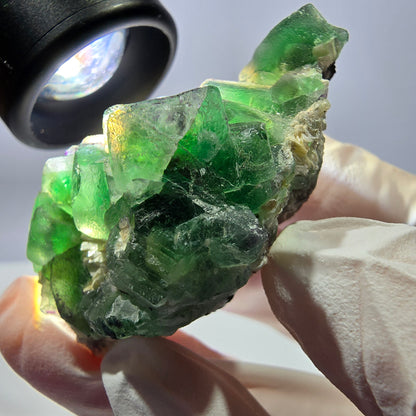 Cube de fluorite fantôme, spécimen de tourmaline scholle muscovite hyalite, Erongo, Namibie, 42 x 36 x 28 mm 