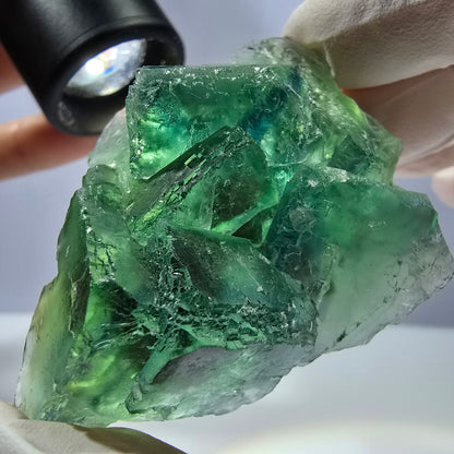 Spécimen de cube de fluorite fantôme transparente, vert parqueté, Okorusu, Namibie, 55 x 45 x 23 mm 