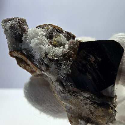 Spécimen rare de tourmaline Schorl et d'opale hyalite, Erongo, Namibie, 43 x 24 x 24 mm 