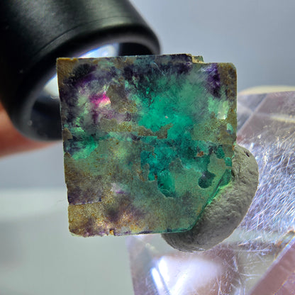 Phantom Fluorit Würfel Stufe, grün lila Okorusu, Namibia 15*15*14mm