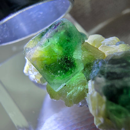 Cube de fluorite fantôme, spécimen de tourmaline scholle muscovite, Erongo, Namibie, 30 x 16 x 15 mm 