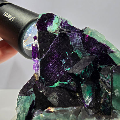 Spécimen de cube de fluorite fantôme vert violet zonal 11:11 Angel Pocket, Namibie 76*56*27mm 