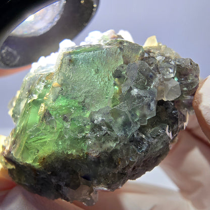 Rare cube de fluorite fantôme, spécimen de quartz vert Okorusu, Namibie, 40 x 35 x 20 mm 