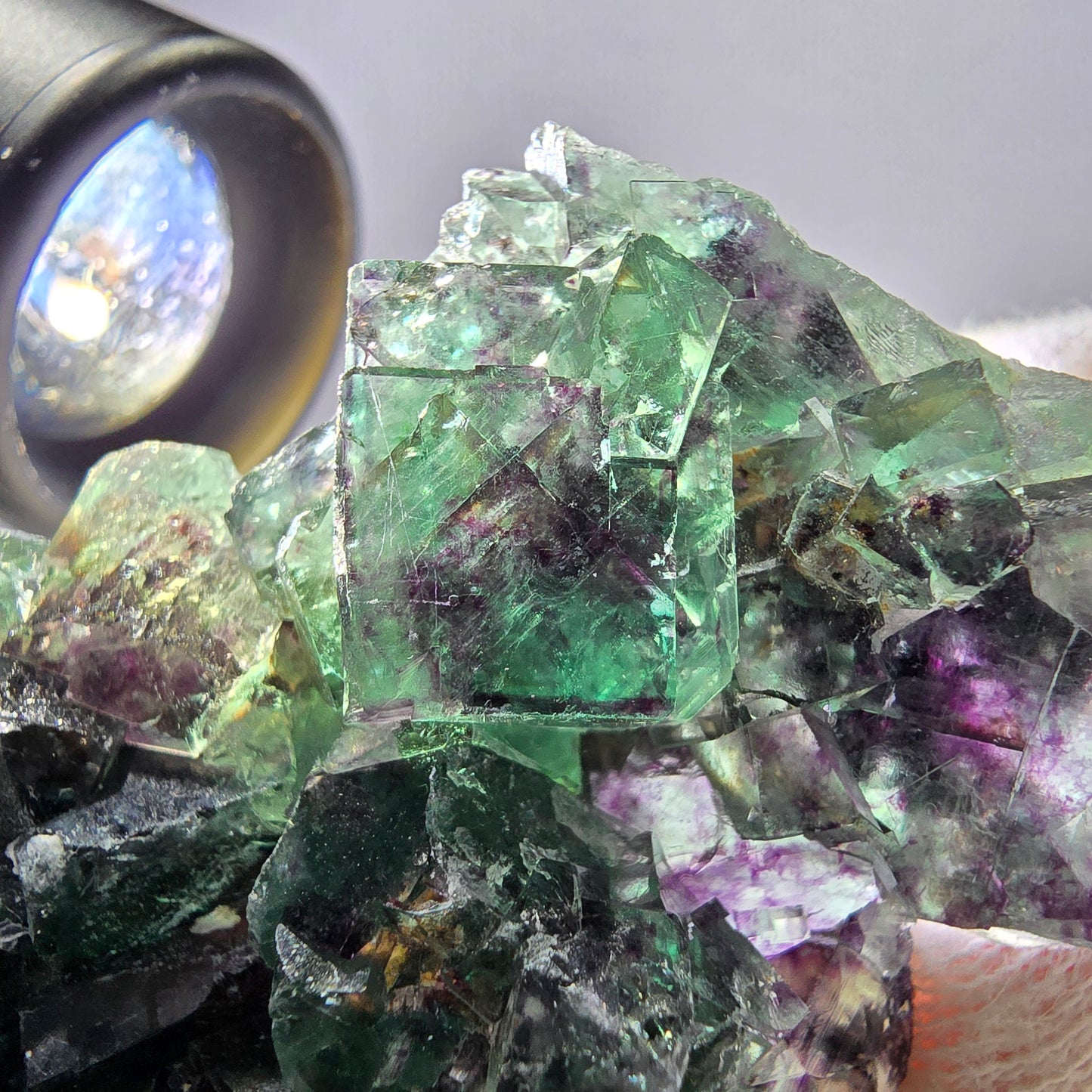Spécimen de cube de fluorite fantôme transparent, parqueté, zonal, Okorusu, Namibie, 72 x 54 x 23 mm 