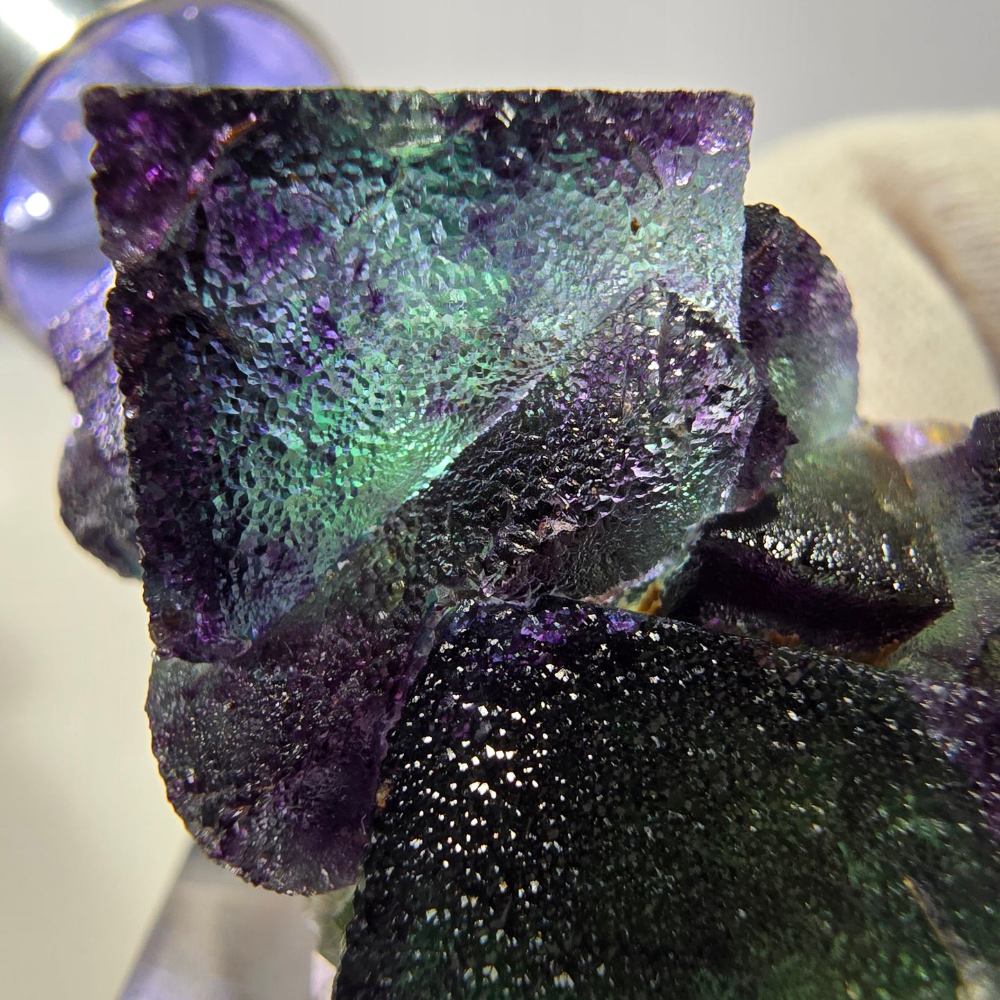 Spécimen zonal de cube de fluorite fantôme, vert violet, Okorusu, Namibie, 40 x 30 x 26 mm 