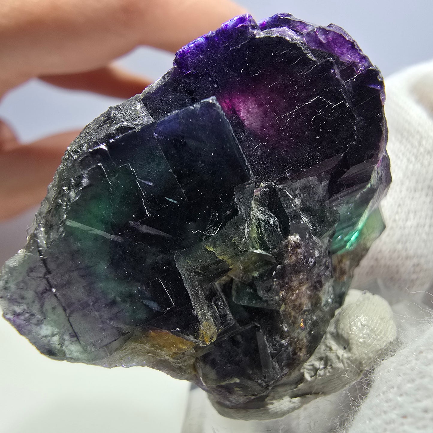 Klare Phantom Fluorit Würfel Stufe zonal grün lila Okorusu, Namibia 46*31*33mm