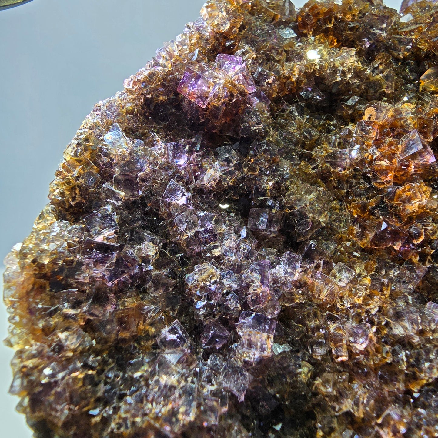 Grand spécimen de cube de fluorite fantôme double face, jaune violet, Okorusu, Namibie, 111 x 89 x 28 mm 