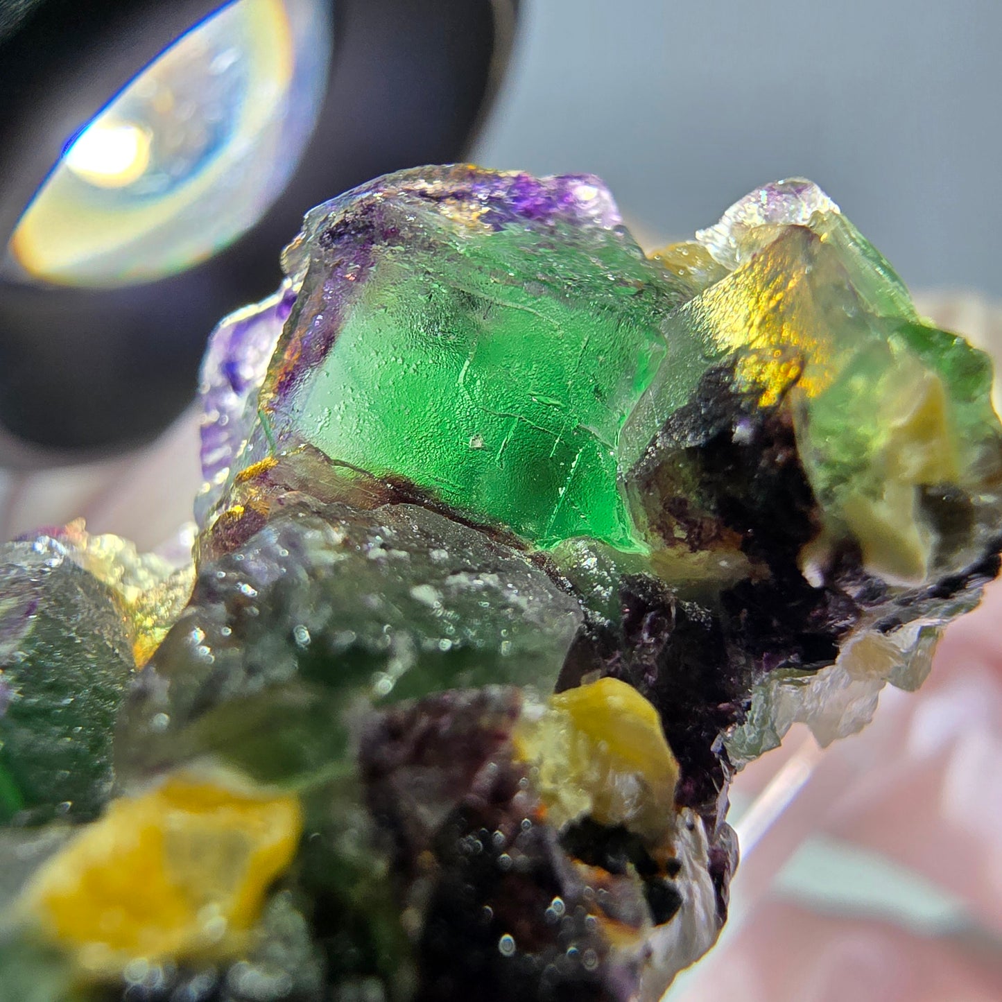 Cube de fluorite fantôme, zonal, muscovite, spécimen de tourmaline Schorl, Erongo, Namibie, 40 x 27 x 21 mm 