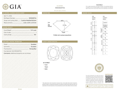 Diamant naturel GIA 1,51 ct | Couleur H | Pureté SI1 | Ovale | GD EX EX #D10086