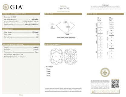 Diamant naturel GIA 1,51 ct | Couleur H | Pureté VS2 | Ovale | EX EX EX #D10146