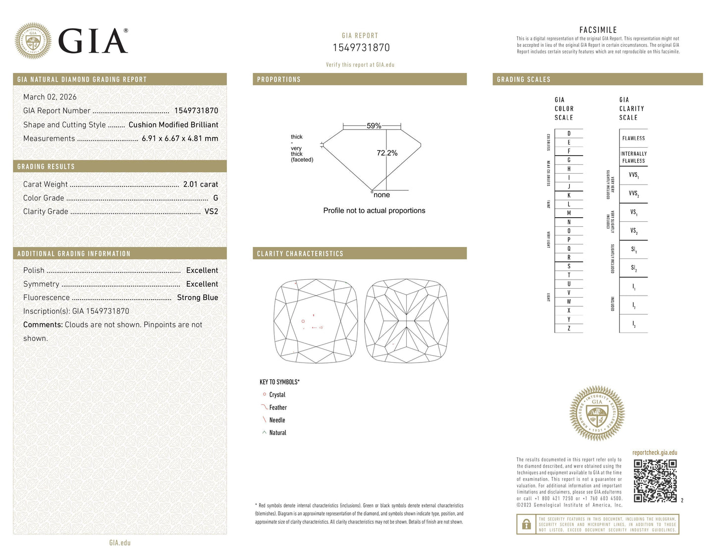 Diamant naturel GIA 2,01 ct | Couleur G | Pureté VS2 | Ovale | GD EX EX #D10160