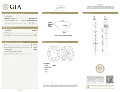 Diamant naturel 1.50ct GIA | Couleur G | Pureté VS2 | Ovale | TB EX TB #D10177