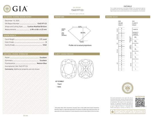 Diamant naturel 1,51 ct GIA | Couleur D | Pureté VVS2 | Ovale | EX EX EX #D10213