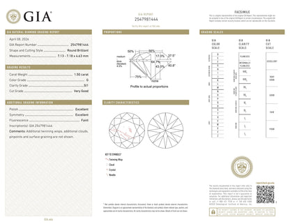 Diamant naturel 1,50 ct GIA | Couleur G | Pureté SI1 | Coupe ronde | TB EX EX #D10266