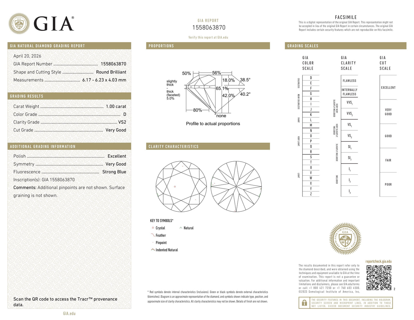 Diamant naturel GIA 1,00 carat | Couleur D | Pureté VS2 | Taille ronde | TB EX TB #D10270