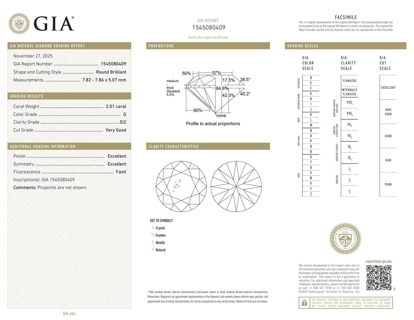 Diamant naturel de 2,01 ct certifié GIA | Couleur G | Pureté SI2 | Taille ronde | TB EX EX #D10300