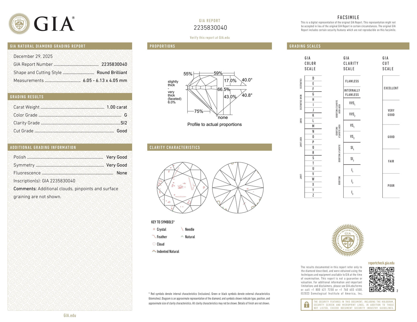 Natural 1.00ct GIA Diamond | Color G | Clarity SI2 | Round Cut | GD VG VG #D10441