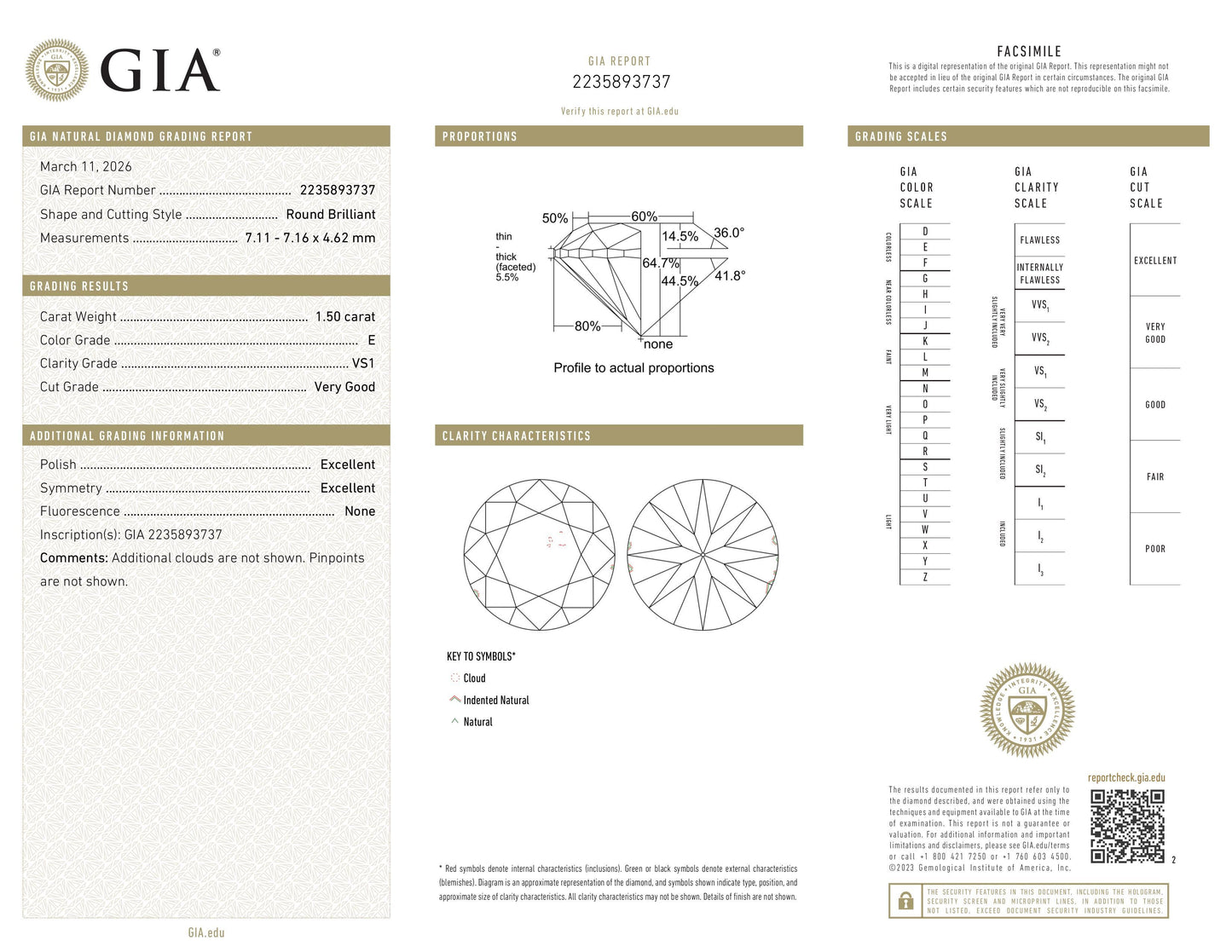 Natürlicher 1.50ct GIA Diamant | Farbe E | Reinheit VS1 | Rundschliff | VG EX EX #D10458