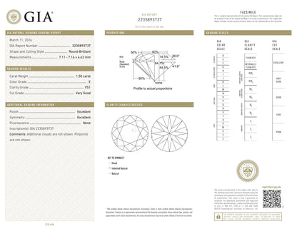 Natürlicher 1.50ct GIA Diamant | Farbe E | Reinheit VS1 | Rundschliff | VG EX EX #D10458