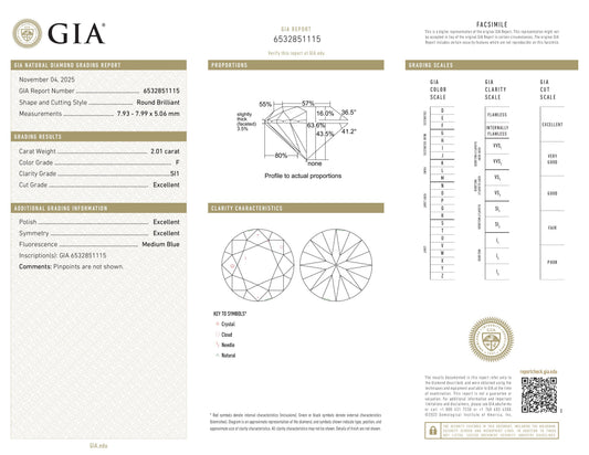Natürlicher 2.01ct GIA Diamant | Farbe F | Reinheit SI1 | Rundschliff | EX EX EX #D10490