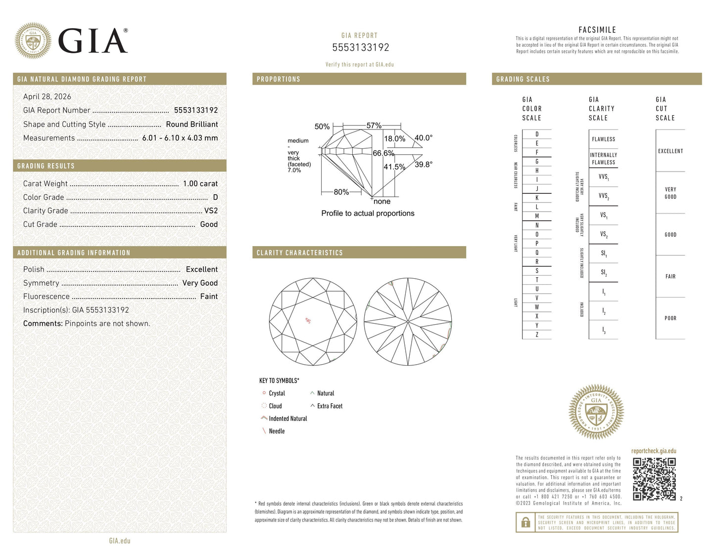 Natürlicher 1.00ct GIA Diamant | Farbe D | Reinheit VS2 | Rundschliff | GD EX VG #D10505