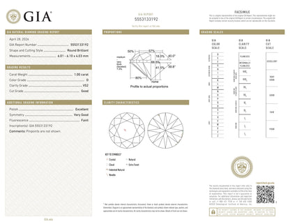 Natürlicher 1.00ct GIA Diamant | Farbe D | Reinheit VS2 | Rundschliff | GD EX VG #D10505