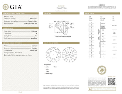Natürlicher 1.50ct GIA Diamant | Farbe H | Reinheit VS2 | Rundschliff | VG EX EX #D10513