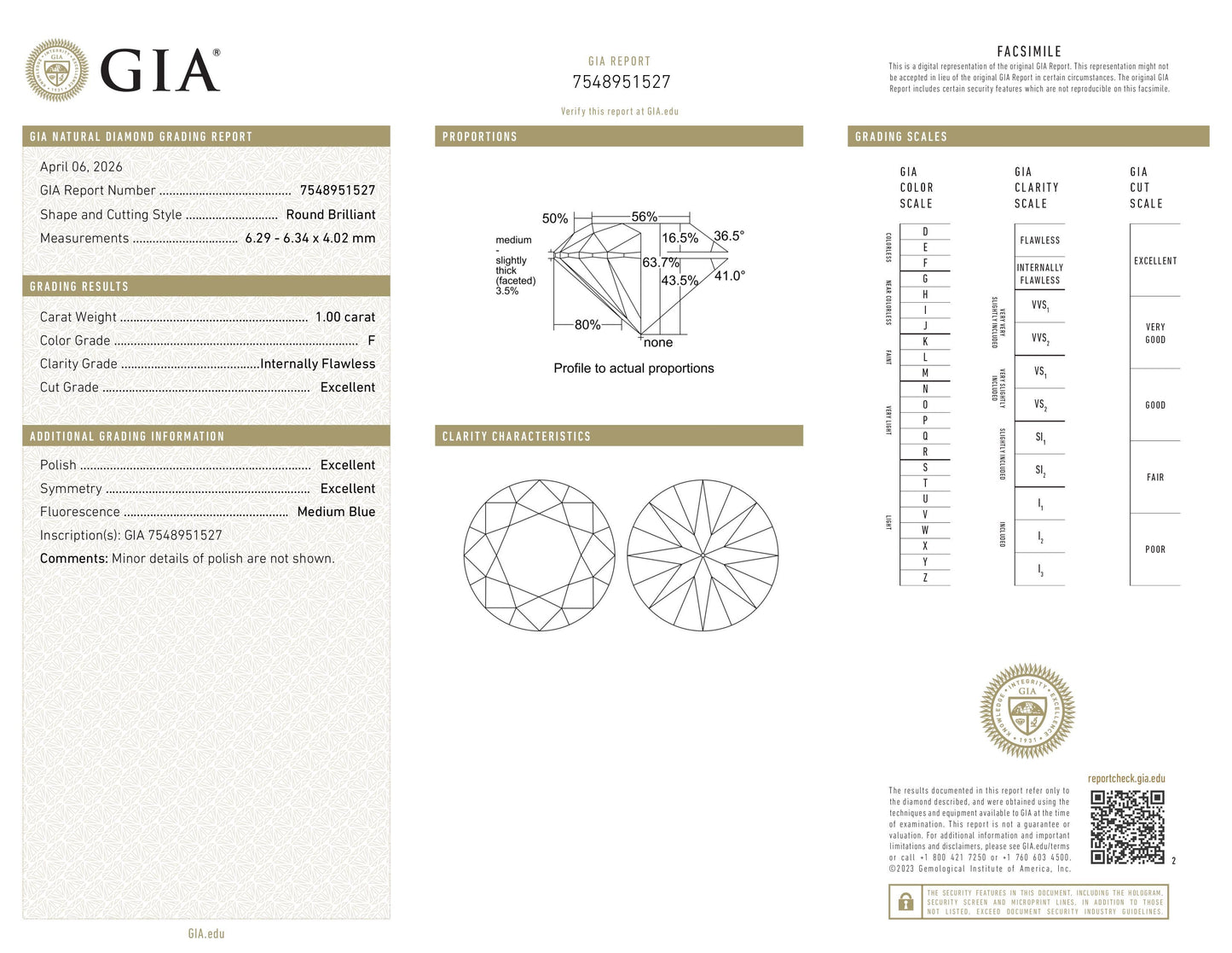 Natürlicher 1.00ct GIA Diamant | Farbe F | Reinheit IF | Rundschliff | EX EX EX #D10538