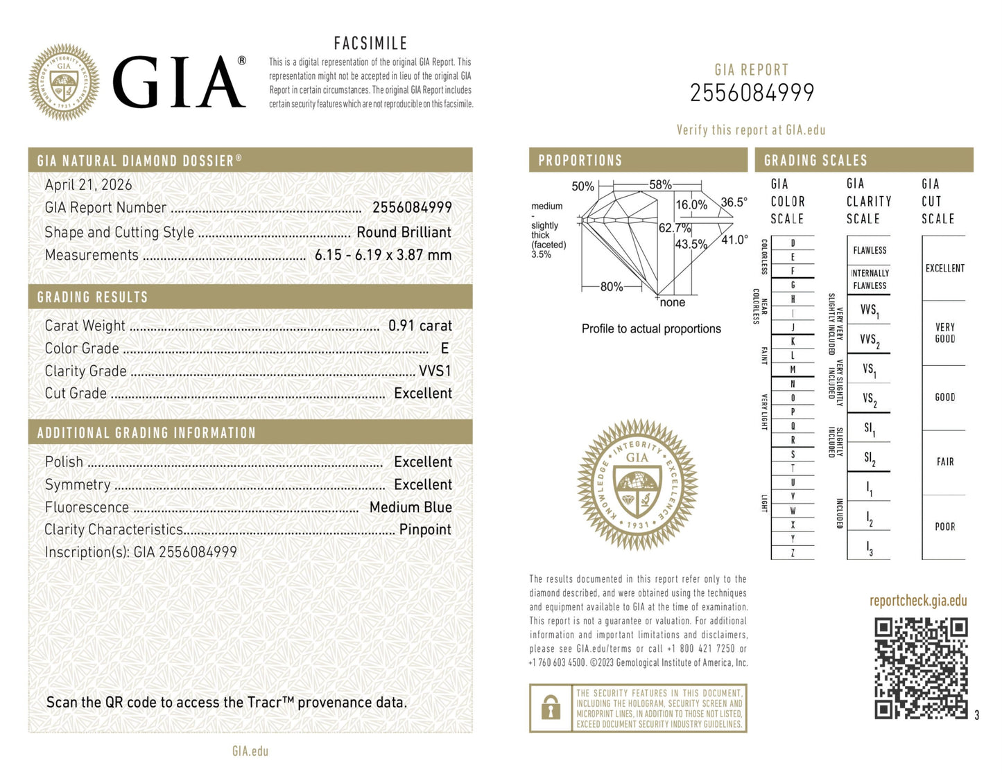 Natürlicher 0.91ct GIA Diamant | Farbe E | Reinheit VVS1 | Rundschliff | EX EX EX #D10557