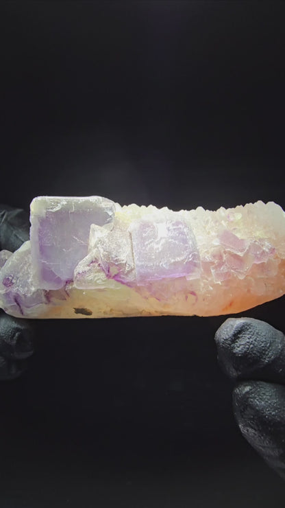 Phantom Fluorite Cube on Quartz Cluster purple green Omehane, Namibia 77*31*31mm